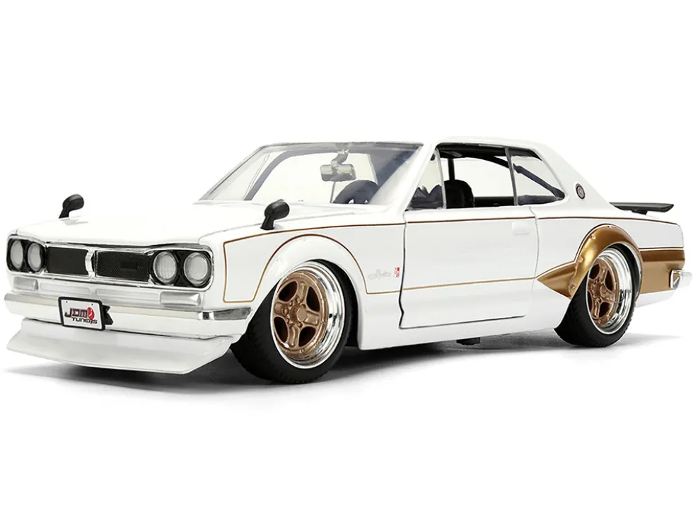 1971 Nissan Skyline 2000GT-R RHD (Right Hand Drive) White with Gold Graphics "JDM Tuners" Series 1/24 Diecast Model Car by Jada
