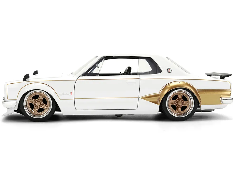 1971 Nissan Skyline 2000GT-R RHD (Right Hand Drive) White with Gold Graphics "JDM Tuners" Series 1/24 Diecast Model Car by Jada