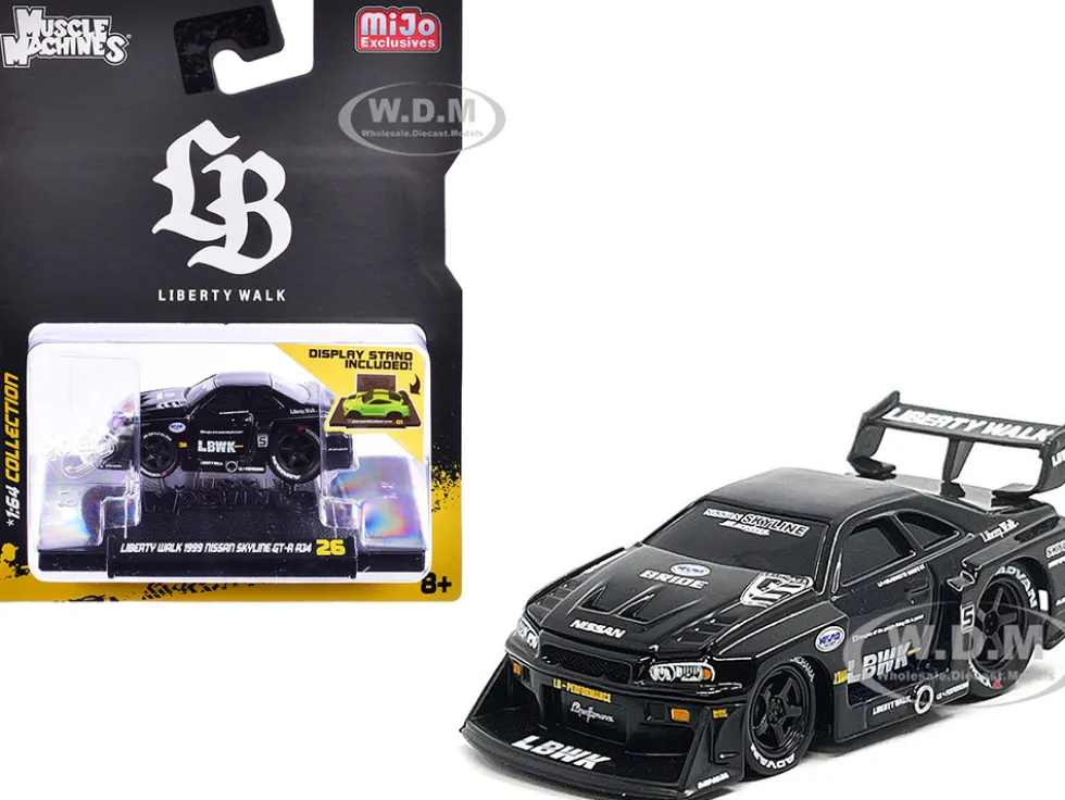 1999 Nissan Skyline GT-R (R34) #5 "Liberty Walk" Black 1/64 Diecast Model Car by Muscle Machines