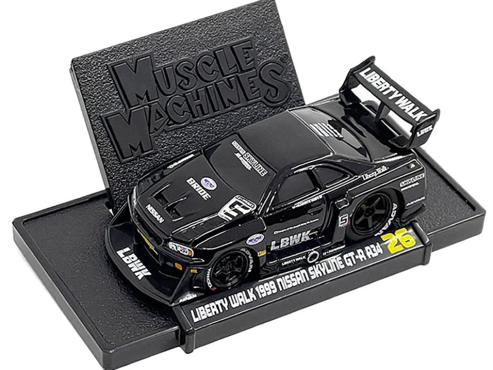 1999 Nissan Skyline GT-R (R34) #5 "Liberty Walk" Black 1/64 Diecast Model Car by Muscle Machines