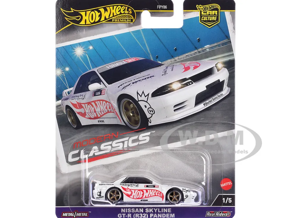 Nissan Skyline GT-R (R32) "Pandem" White with "Hot Wheels" Logo "Modern Classics" Series Diecast Model Car by Hot Wheels