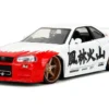 2002 Nissan Skyline GT-R (R34) RHD (Right Hand Drive) White with Red Graphics and Ryu Diecast Figure "Street Fighter" Video Game "Anime Hollywood Rides" Series 1/24 Diecast Model Car by Jada