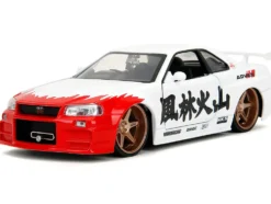 2002 Nissan Skyline GT-R (R34) RHD (Right Hand Drive) White with Red Graphics and Ryu Diecast Figure "Street Fighter" Video Game "Anime Hollywood Rides" Series 1/24 Diecast Model Car by Jada