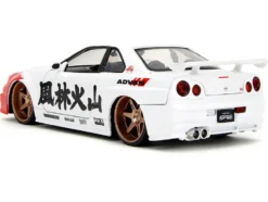 2002 Nissan Skyline GT-R (R34) RHD (Right Hand Drive) White with Red Graphics and Ryu Diecast Figure