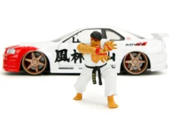 2002 Nissan Skyline GT-R (R34) RHD (Right Hand Drive) White with Red Graphics and Ryu Diecast Figure