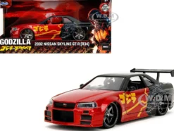2002 Nissan Skyline GT-R (R34) RHD (Right Hand Drive) Red Metallic and Black "Godzilla vs. Destoroyah" (1995) Movie "Hollywood Rides" Series 1/24 Diecast Model Car by Jada