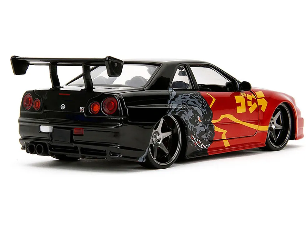 2002 Nissan Skyline GT-R (R34) RHD (Right Hand Drive) Red Metallic and Black "Godzilla vs. Destoroyah" (1995) Movie "Hollywood Rides" Series 1/24 Diecast Model Car by Jada