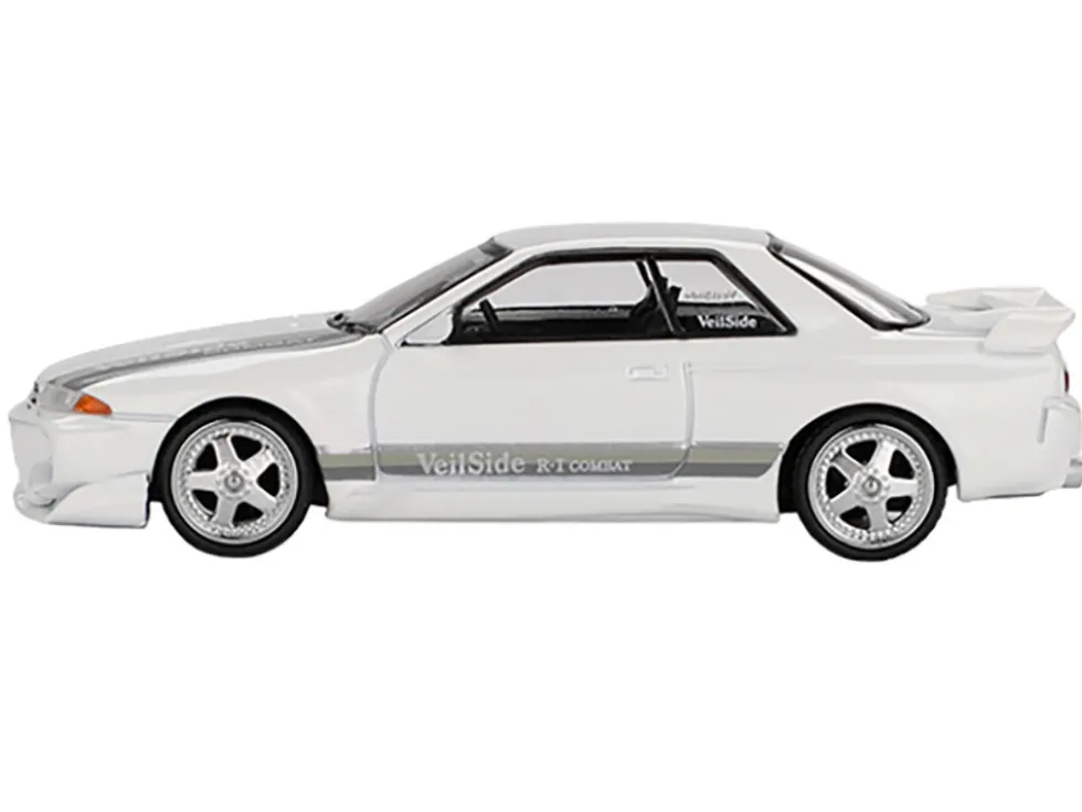 Nissan Skyline GT-R (R32) RHD (Right Hand Drive) "Veilside Combat C-I" White with Gray Stripes Limited Edition 1/64 Diecast Model Car by Mini GT