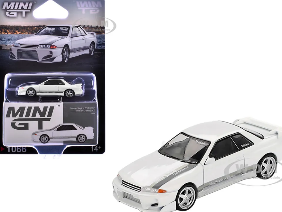 Nissan Skyline GT-R (R32) RHD (Right Hand Drive) "Veilside Combat C-I" White with Gray Stripes Limited Edition 1/64 Diecast Model Car by Mini GT