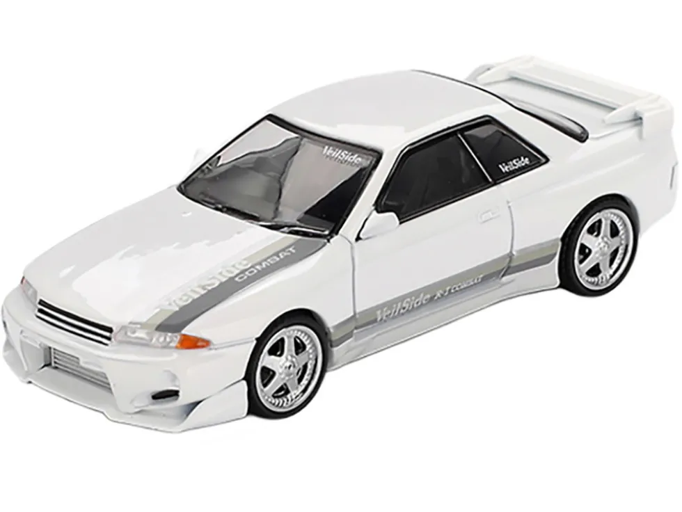 Nissan Skyline GT-R (R32) RHD (Right Hand Drive) "Veilside Combat C-I" White with Gray Stripes Limited Edition 1/64 Diecast Model Car by Mini GT