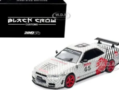Nissan Skyline GT-R (R34) RHD (Right Hand Drive) #65 "Black Crow" White with Black Pinstripes "Singapore Diecast Expo 2025 Event Edition" 1/64 Diecast Model Car by Inno Models