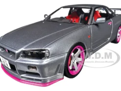 1999 Nissan Skyline GT-R (R34) RHD (Right Hand Drive) Silver Metallic with Purple Wheels 1/18 Diecast Model Car by Solido