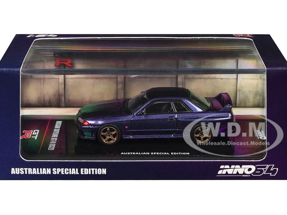 Nissan Skyline GT-R (R32) RHD (Right Hand Drive) Midnight Purple Metallic "Australian Special Edition" 1/64 Diecast Model Car by Inno Models