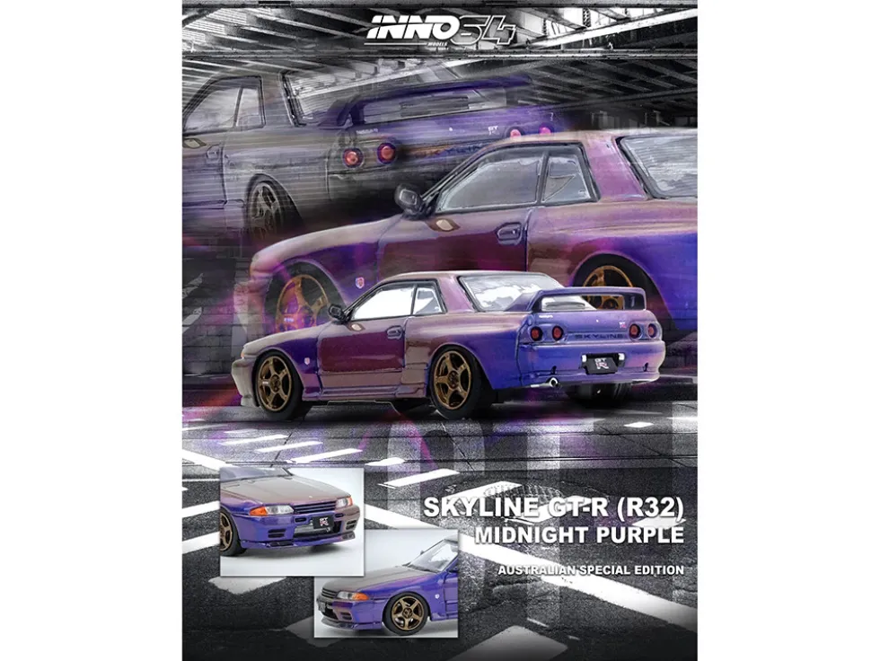 Nissan Skyline GT-R (R32) RHD (Right Hand Drive) Midnight Purple Metallic "Australian Special Edition" 1/64 Diecast Model Car by Inno Models