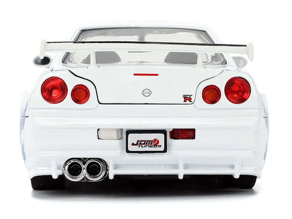 2002 Nissan Skyline GT-R (R34) RHD (Right Hand Drive) "HKS Power" White with Carbon Hood and Graphics "JDM Tuners" Series 1/24 Diecast Model Car by Jada