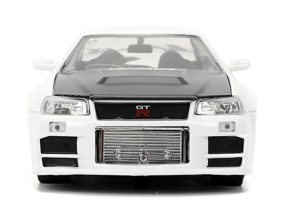 2002 Nissan Skyline GT-R (R34) RHD (Right Hand Drive) "HKS Power" White with Carbon Hood and Graphics "JDM Tuners" Series 1/24 Diecast Model Car by Jada