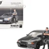 Nissan Skyline GT-R (R32) RHD (Right Hand Drive) Gunmetal Gray Metallic with Tsugio Matsuda Figure Limited Edition 1/64 Diecast Model Car by Mini GT