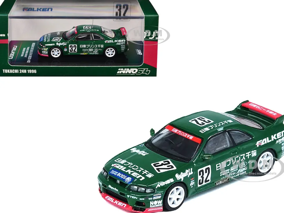 Nissan Skyline GT-R (R33) RHD (Right Hand Drive) #32 "Prince Chiba Falken" N1 Super Endurance Series "Tokachi 24 Hours" (1996) 1/64 Diecast Model Car by Inno Models
