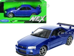 Nissan Skyline GT-R R34 RHD Right Hand Drive Blue Metallic NEX Models 1/24 Diecast Model Car Welly 24108
