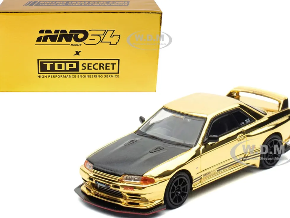 Nissan Skyline GT-R (R32) "Top Secret" RHD (Right Hand Drive) Chrome Gold with Carbon Hood "The Model Car Show Malaysia 2025 Event Edition" 1/64 Diecast Model Car by Inno Models