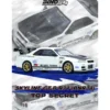 Nissan Skyline GT-R (R34) "Top Secret" RHD (Right Hand Drive) White with Carbon Hood 1/64 Diecast Model Car by Inno Models