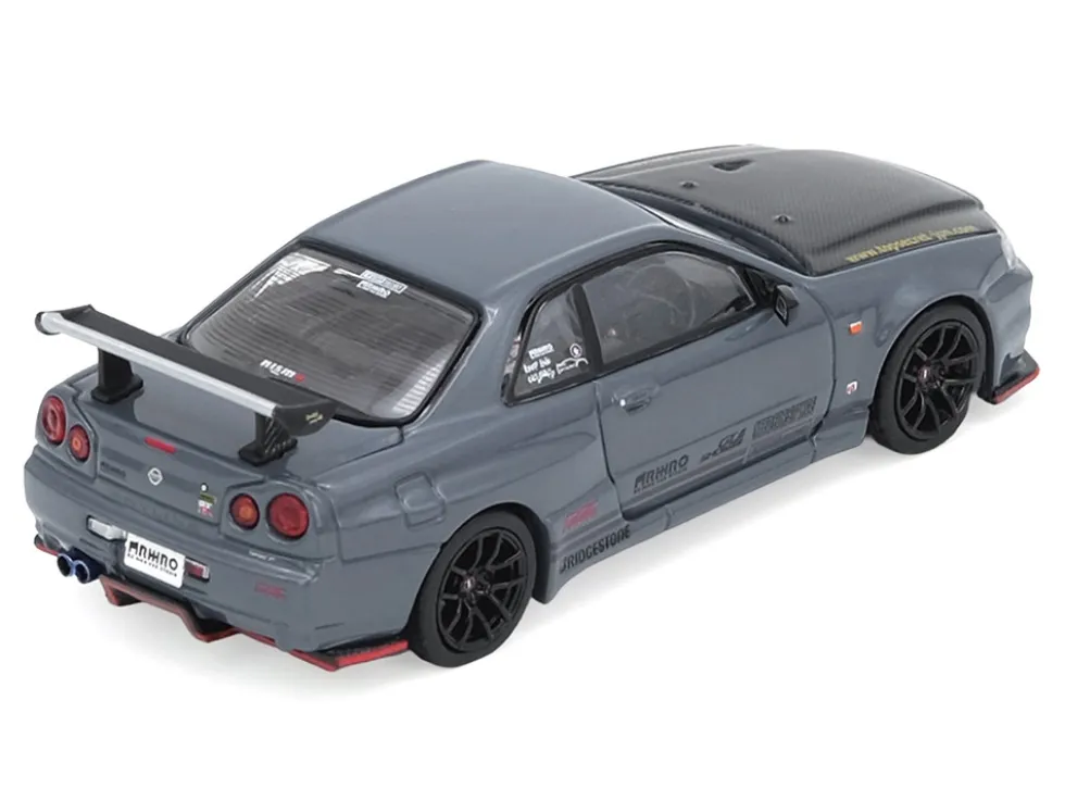 Nissan Skyline GT-R (R34) "Top Secret" RHD (Right Hand Drive) Stealth Gray with Carbon Hood "GTSHOW 2025 Event Edition" 1/64 Diecast Model Car by Inno Models