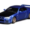 Nissan Skyline GT-R (R34) V-Spec II RHD (Right Hand Drive) Bayside Blue Metallic with Carbon Hood "Senior 64" Series 1/64 Diecast Model Car by MotorHelix