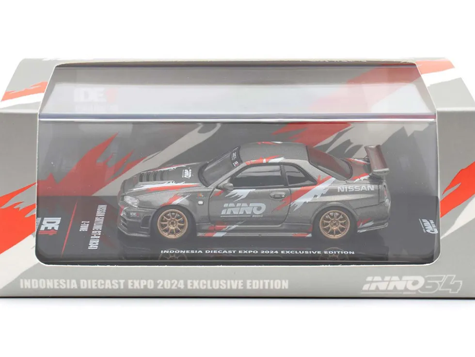 Nissan Skyline GT-R (R34) Z-Tune RHD (Right Hand Drive) Gray Metallic with Graphics "Indonesia Diecast Expo 2024 Exclusive Edition" 1/64 Diecast Model Car by Inno Models