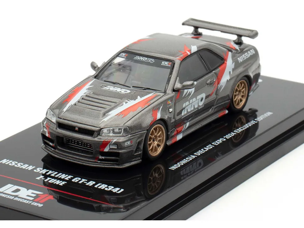 Nissan Skyline GT-R (R34) Z-Tune RHD (Right Hand Drive) Gray Metallic with Graphics "Indonesia Diecast Expo 2024 Exclusive Edition" 1/64 Diecast Model Car by Inno Models