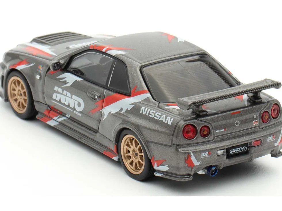 Nissan Skyline GT-R (R34) Z-Tune RHD (Right Hand Drive) Gray Metallic with Graphics "Indonesia Diecast Expo 2024 Exclusive Edition" 1/64 Diecast Model Car by Inno Models