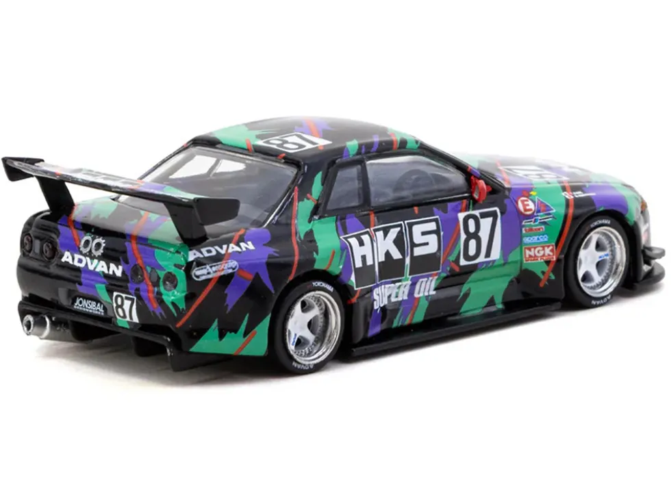 Nissan Skyline (R32) Widebody RHD (Right Hand Drive) #87 "HKS - Designed by Jon Sibal" Black with Graphics with Tarmac Cards "Global64" Series 1/64 Diecast Model by Tarmac Works