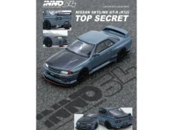 Nissan Skyline "Top Secret" GT-R (R32) RHD (Right Hand Drive) Stealth Gray with Carbon Hood 1/64 Diecast Model Car by Inno Models