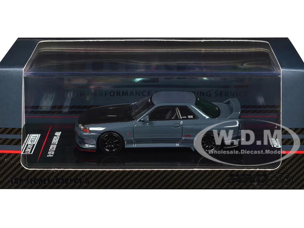 Nissan Skyline "Top Secret" GT-R (R32) RHD (Right Hand Drive) Stealth Gray with Carbon Hood 1/64 Diecast Model Car by Inno Models