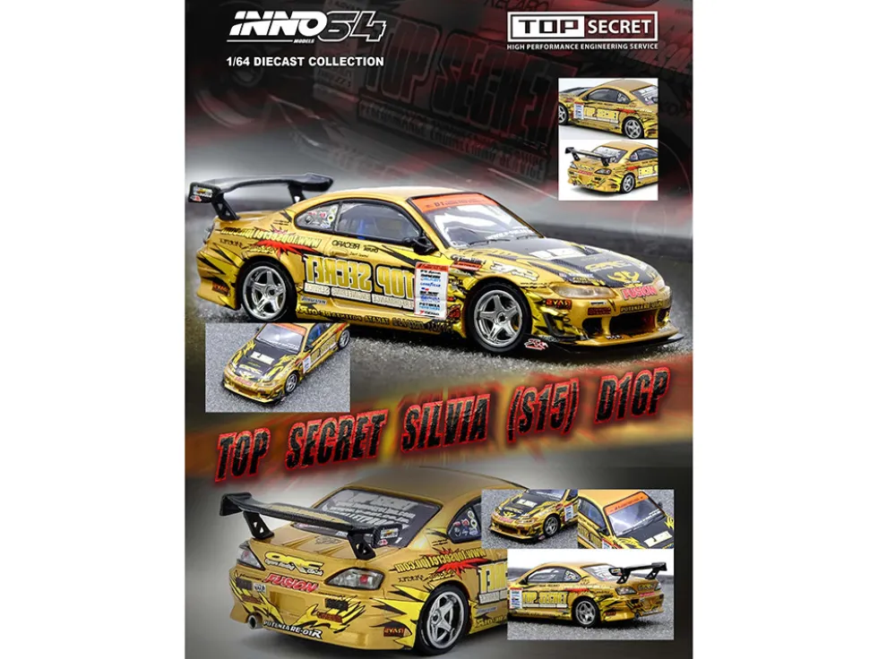 Nissan "Top Secret" Silvia (S15) RHD (Right Hand Drive) Ryuji Miki - Champion "D1 Grand Prix" (2004) 1/64 Diecast Model Car by Inno Models