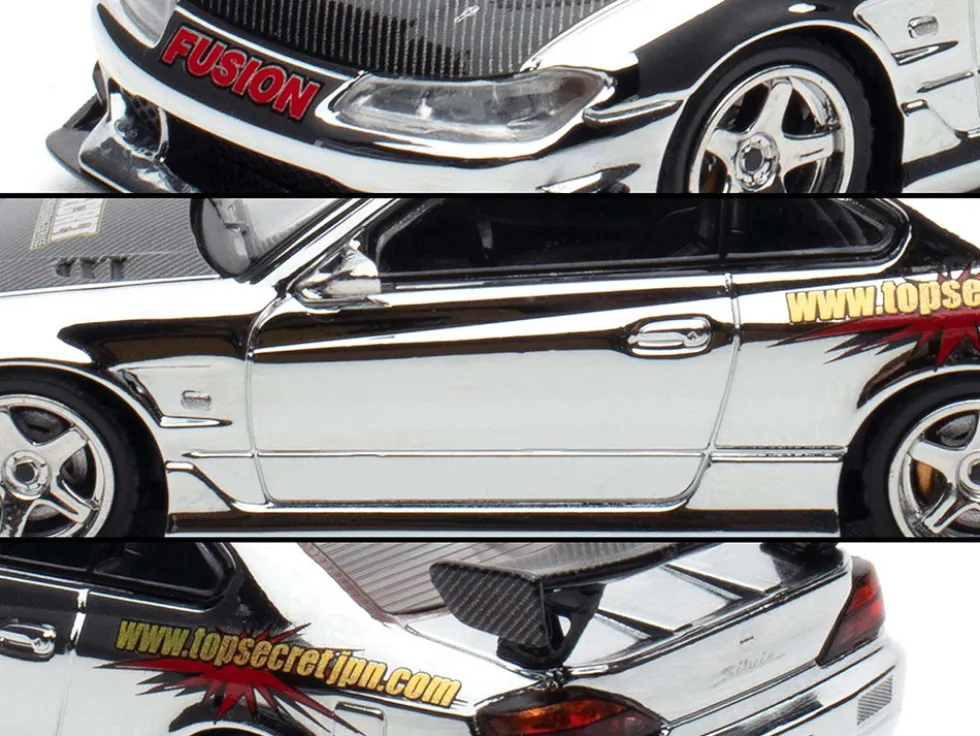Nissan "Top Secret" Silvia (S15) RHD (Right Hand Drive) Chrome with Carbon Hood "Tokyo Auto Salon Kuala Lumpur 2025 Event Edition" 1/64 Diecast Model Car by Inno Models