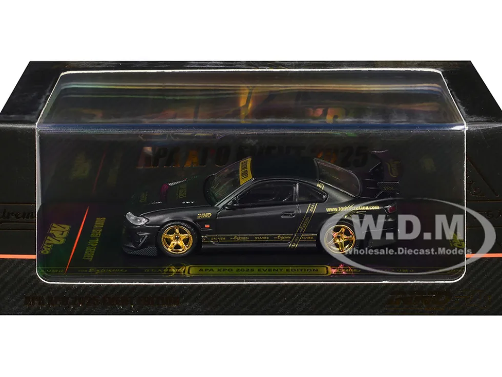 Nissan "Top Secret" Silvia (S15) RHD (Right Hand Drive) Matt Black with Carbon Hood "APA XPO 2025 Event Edition VIP Ticket Bundle" 1/64 Diecast Model Car by Inno Models