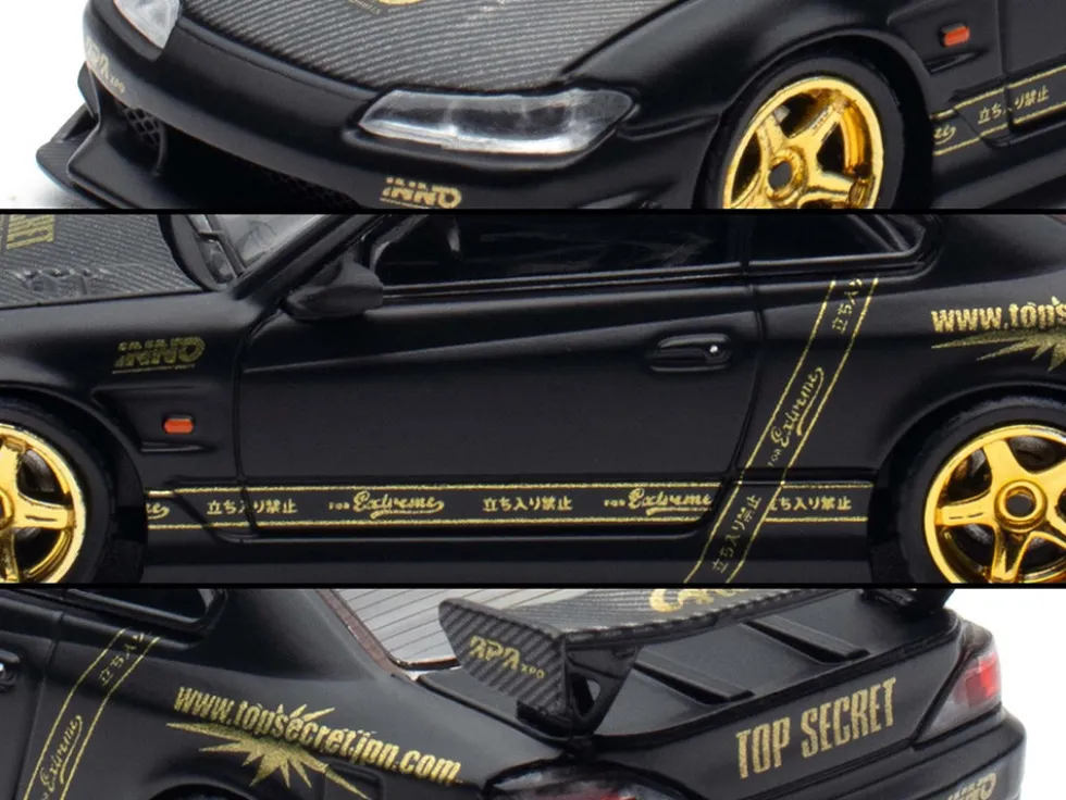 Nissan "Top Secret" Silvia (S15) RHD (Right Hand Drive) Matt Black with Carbon Hood "APA XPO 2025 Event Edition VIP Ticket Bundle" 1/64 Diecast Model Car by Inno Models