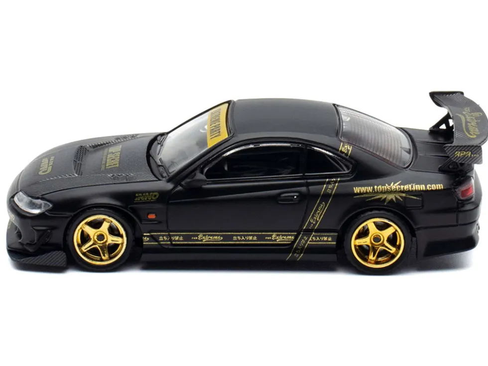 Nissan "Top Secret" Silvia (S15) RHD (Right Hand Drive) Matt Black with Carbon Hood "APA XPO 2025 Event Edition VIP Ticket Bundle" 1/64 Diecast Model Car by Inno Models