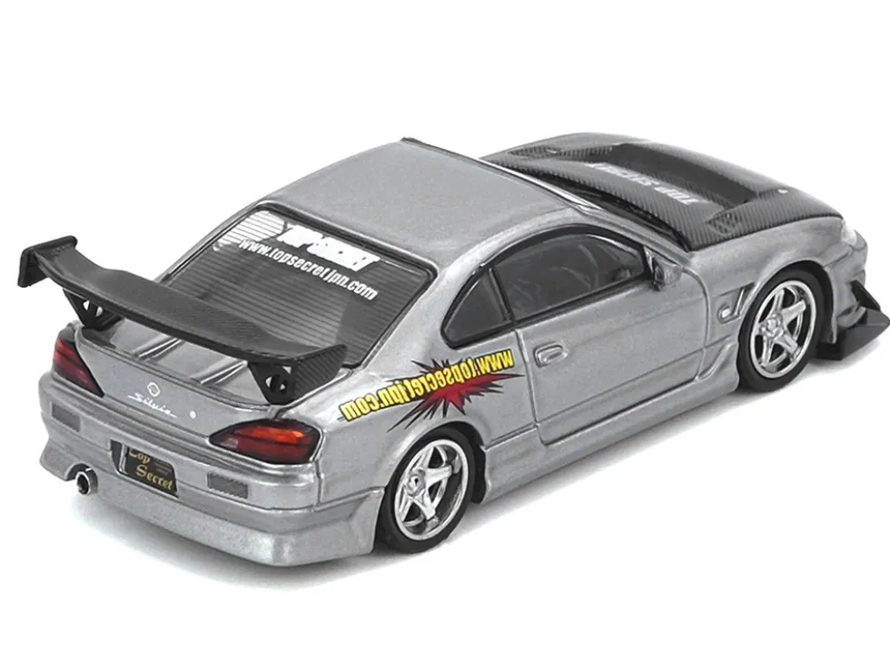 Nissan "Top Secret" Silvia (S15) RHD (Right Hand Drive) Silver Metallic with Carbon Hood 1/64 Diecast Model Car by Inno Models