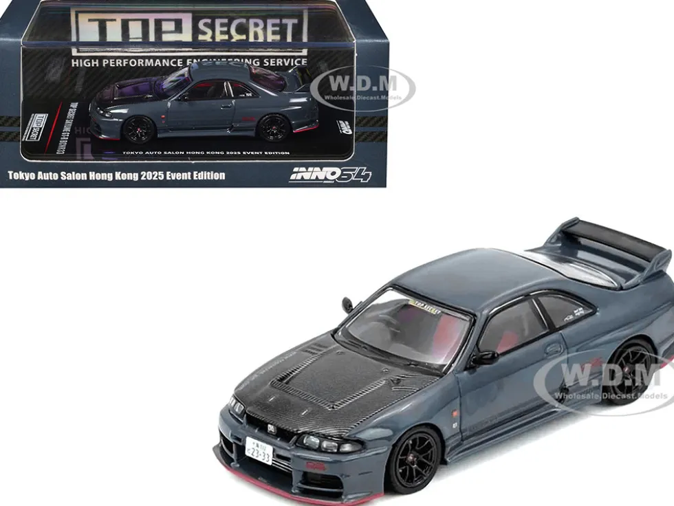 Nissan Top Secret Skyline GT-R (BCNR33) RHD (Right Hand Drive) Stealth Gray with Carbon Hood "Tokyo Auto Salon Hong Kong 2025 Event Edition" 1/64 Diecast Model Car by Inno Models