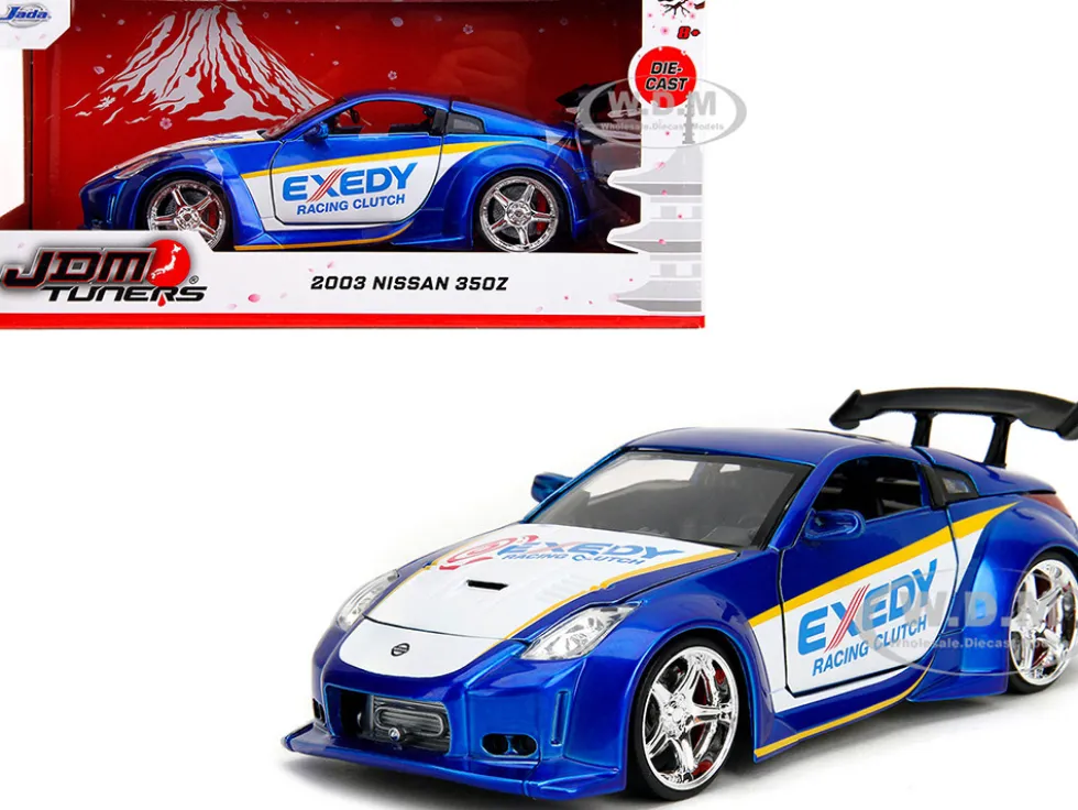 2003 Nissan 350Z "Exedy Racing Clutch" Candy Blue and White "JDM Tuners" Series 1/24 Diecast Model Car by Jada