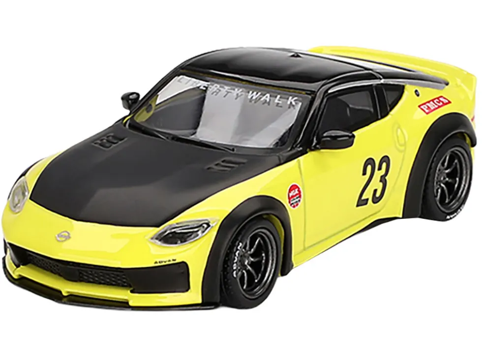 Nissan Z "LB-Nation Works" #23 Ikazuchi Yellow with Black Hood and Top Limited Edition 1/64 Diecast Model Car by Mini GT