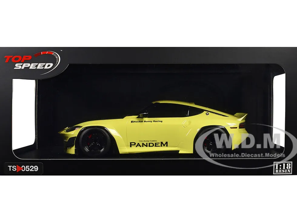 Nissan Z (RZ34) "Pandem" Ikazuchi Yellow with Matt Black Hood 1/18 Model Car by Top Speed