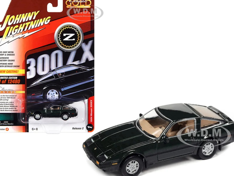 1984 Nissan 300ZX Dark Green Black Stripes Classic Gold Collection Series Limited Edition 12480 pieces Worldwide 1/64 Diecast Model Car Johnny Lightning JLCG029-JLSP243B