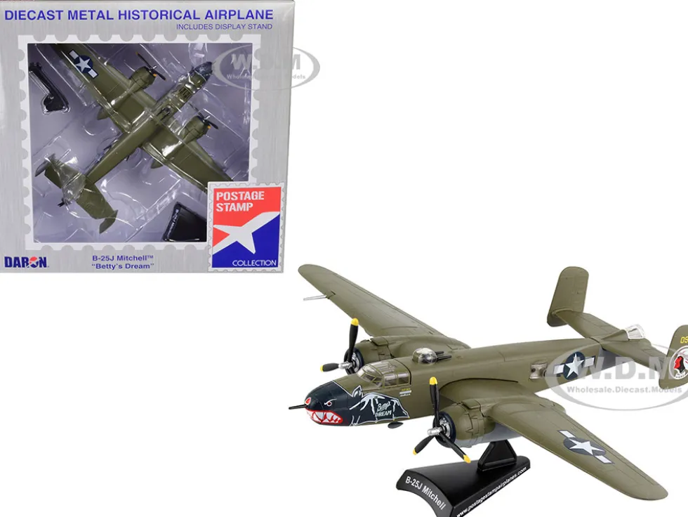 North American B 25J Mitchell Bomber Aircraft Betty s Dream United States Air Force 1/100 Diecast Model Airplane Postage Stamp PS5403-3