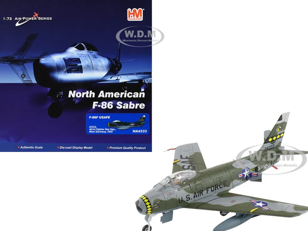 North American F-86F Sabre Fighter Aircraft "25333, 461st Fighter Day Squadron, West Germany" (1955) United States Air Forces in Europe "Air Power Series" 1/72 Diecast Model by Hobby Master