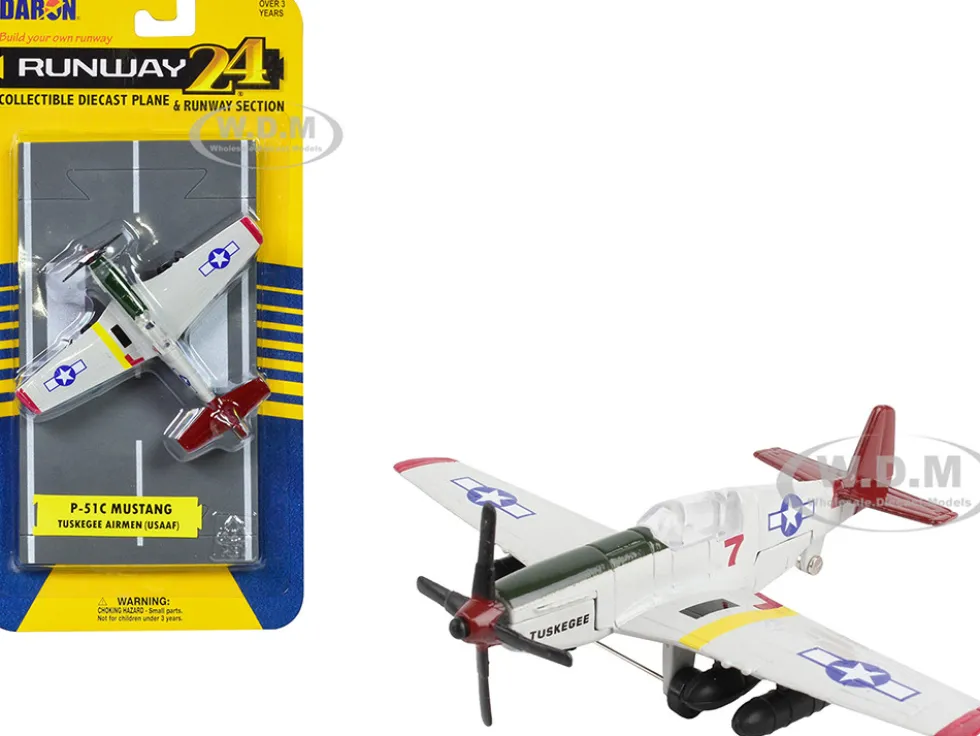 North American P 51C Mustang Fighter Aircraft Gray Tuskegee Airmen United States Army Air Force with Runway Section Diecast Model Airplane Runway24 RW190