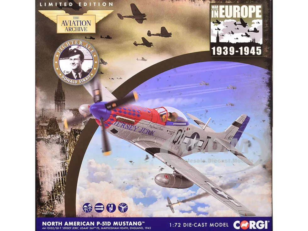 North American P-51D Mustang Aircraft "Jersey Jerk, 361st Fighter Squadron, Martlesham Heath" United States Army Air Forces "The Aviation Archive" Series 1/72 Diecast Model by Corgi