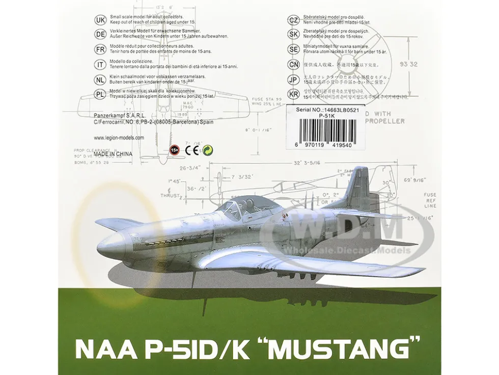 North American P-51K Mustang Aircraft "Captured from Chinese Nationalist Forces, Chinese People's Revolution Military Museum" (1949) People's Liberation Army Air Force 1/72 Diecast Model Airplane by Legion