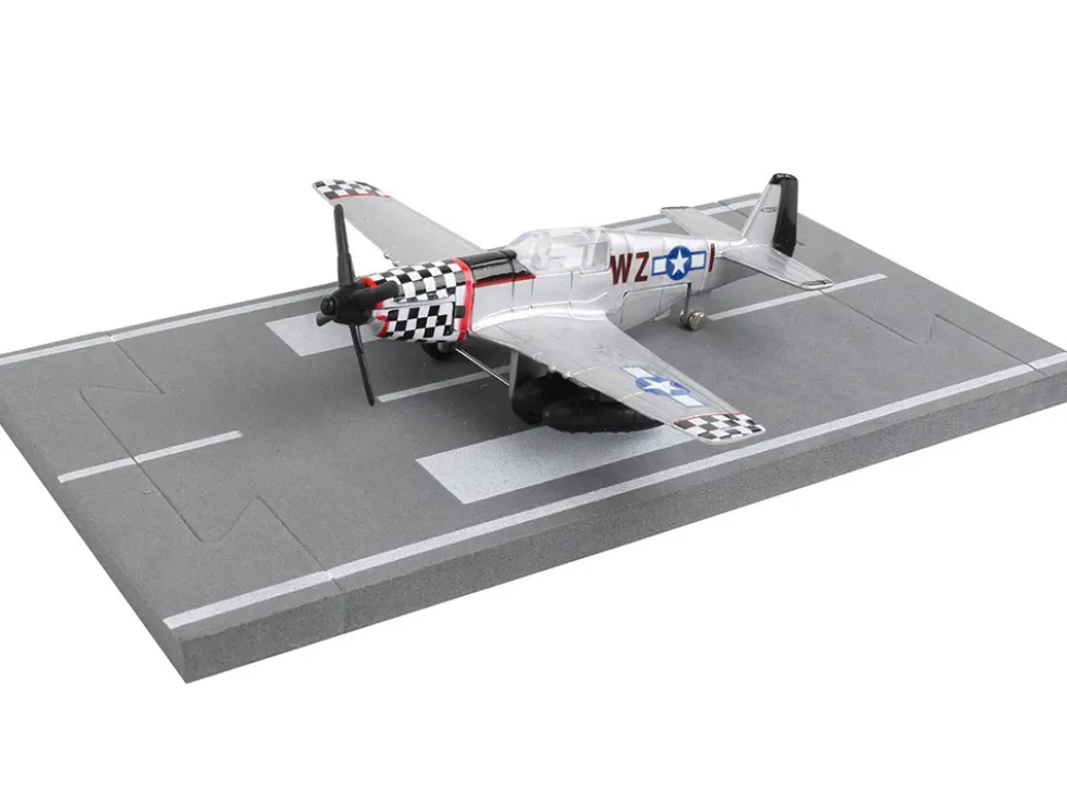 North American P 51 Mustang Fighter Aircraft Silver Metallic United States Army Air Force with Runway Section Diecast Model Airplane Runway24 RW195